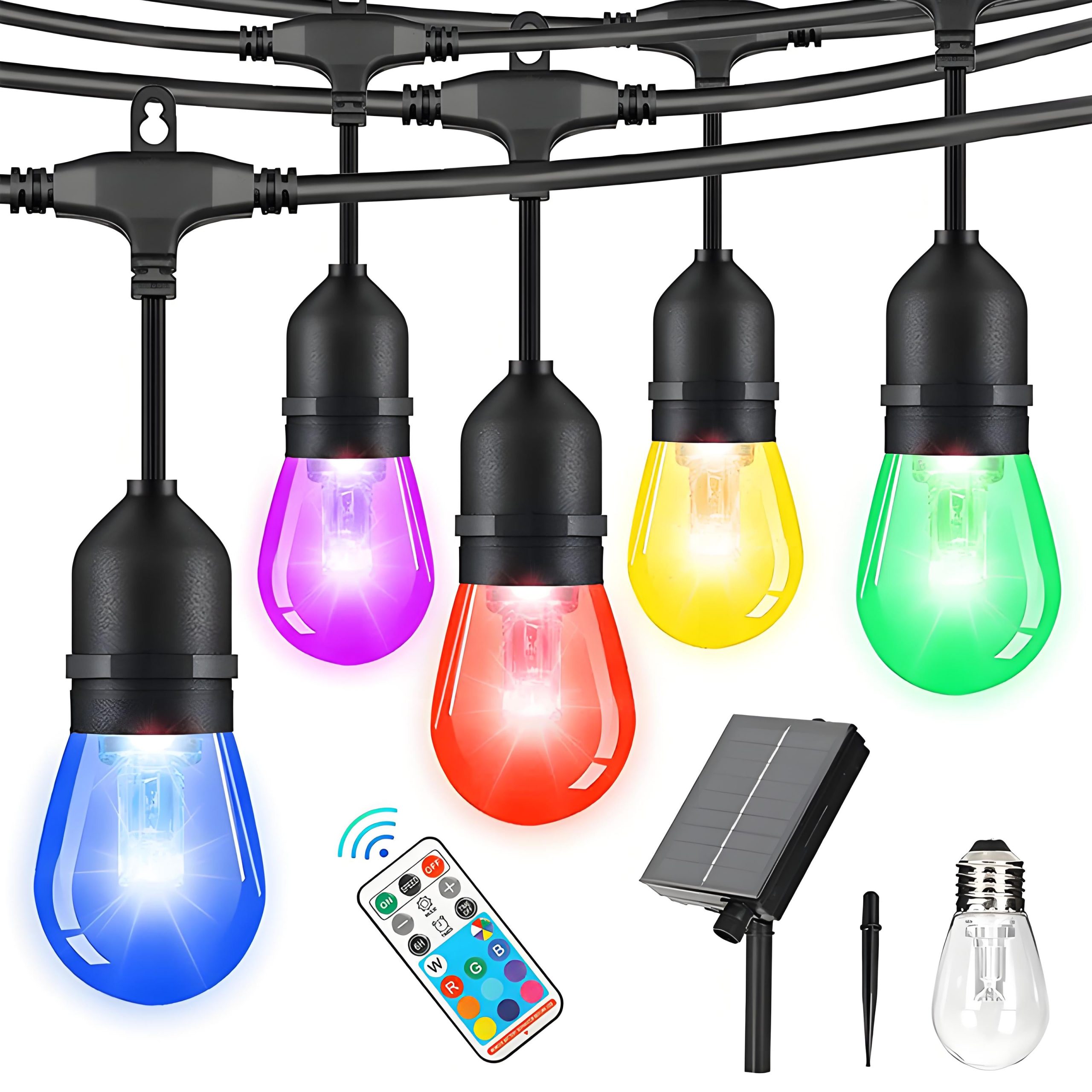 S14 Solar Powered Chasing String Lights RGB Color Changing Bulbs with Remote & 8 Lighting Modes. Waterproof Outdoor Patio Lights for Garden & Christmas Decor - Image 2