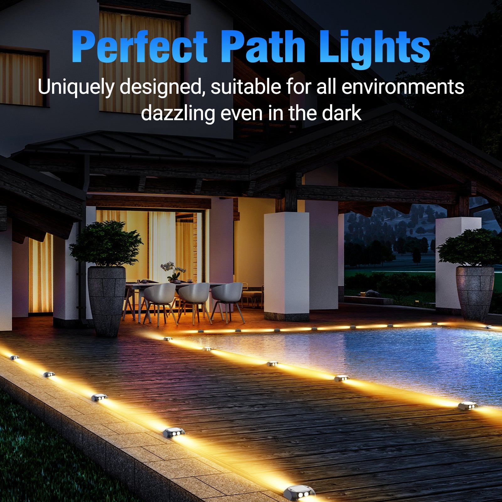 Quntis Solar Deck Lights Outdoor. Two-Way LED Warm White Ground Lights. IP65 Waterproof Dusk to Dawn Lighting for Pathway. Step. Driveway and Garden - Image 6