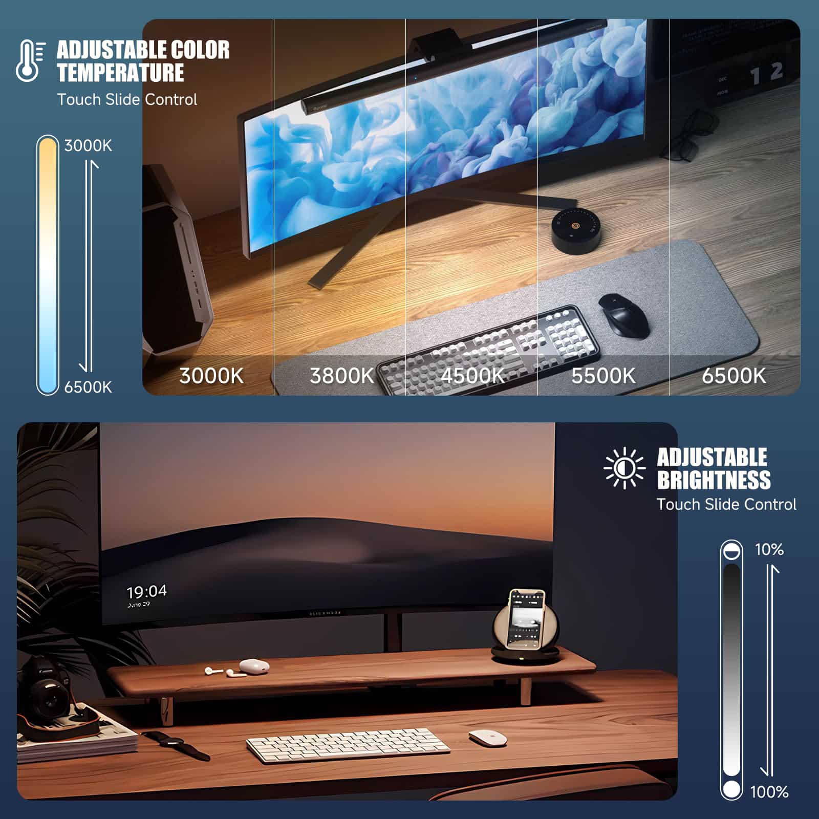 Quntis Eye-Care LED ScreenBar with Wireless Remote Control & Camera Base. Auto-Dimmable Computer Monitor Light for 21-27 Flat/Curved Monitors. Flicker-Free USB Desk Lamp for Remote Office - Image 2