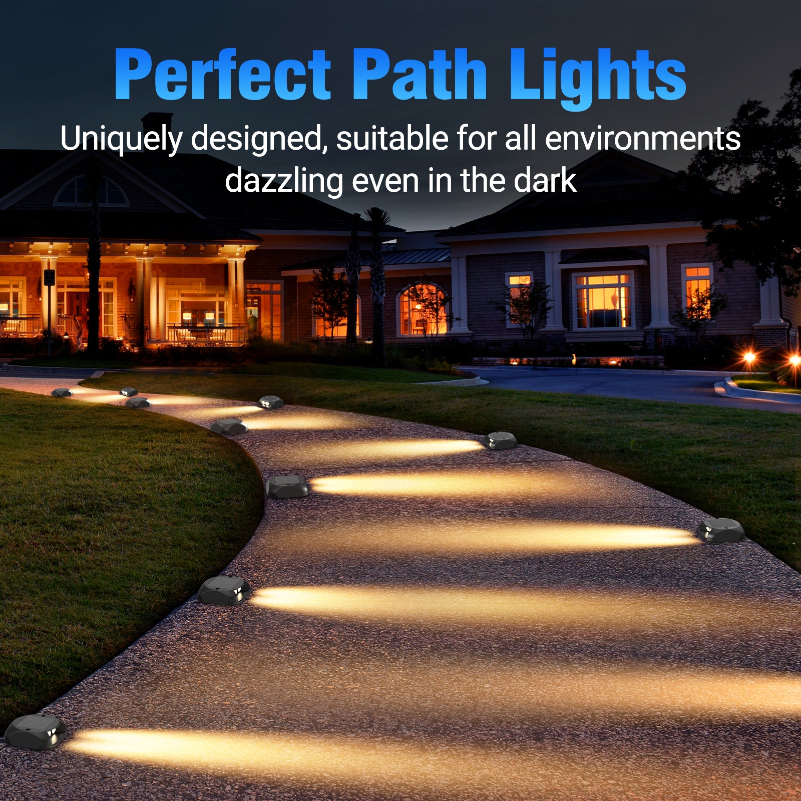 Quntis Solar Deck Lights. IP65 Waterproof Warm White Dusk to Dawn Outdoor Ground Lights for Deck. Step & Pathway - Image 7