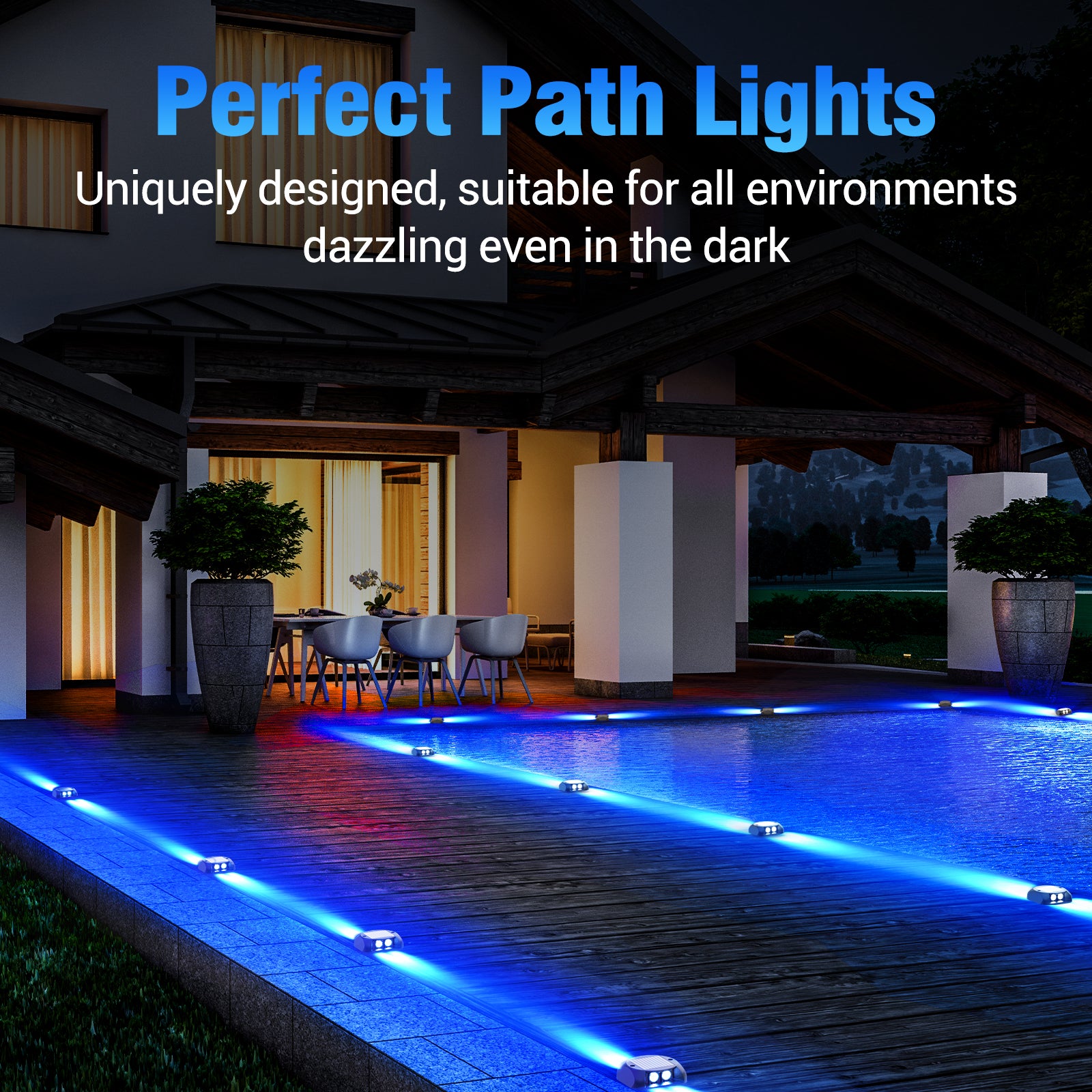 Quntis Solar Deck Lights Outdoor. Two-Way LED Blue Light Ground Lights. IP65 Waterproof Dusk to Dawn Lighting for Pathway. Step. Driveway and Garden - Image 6