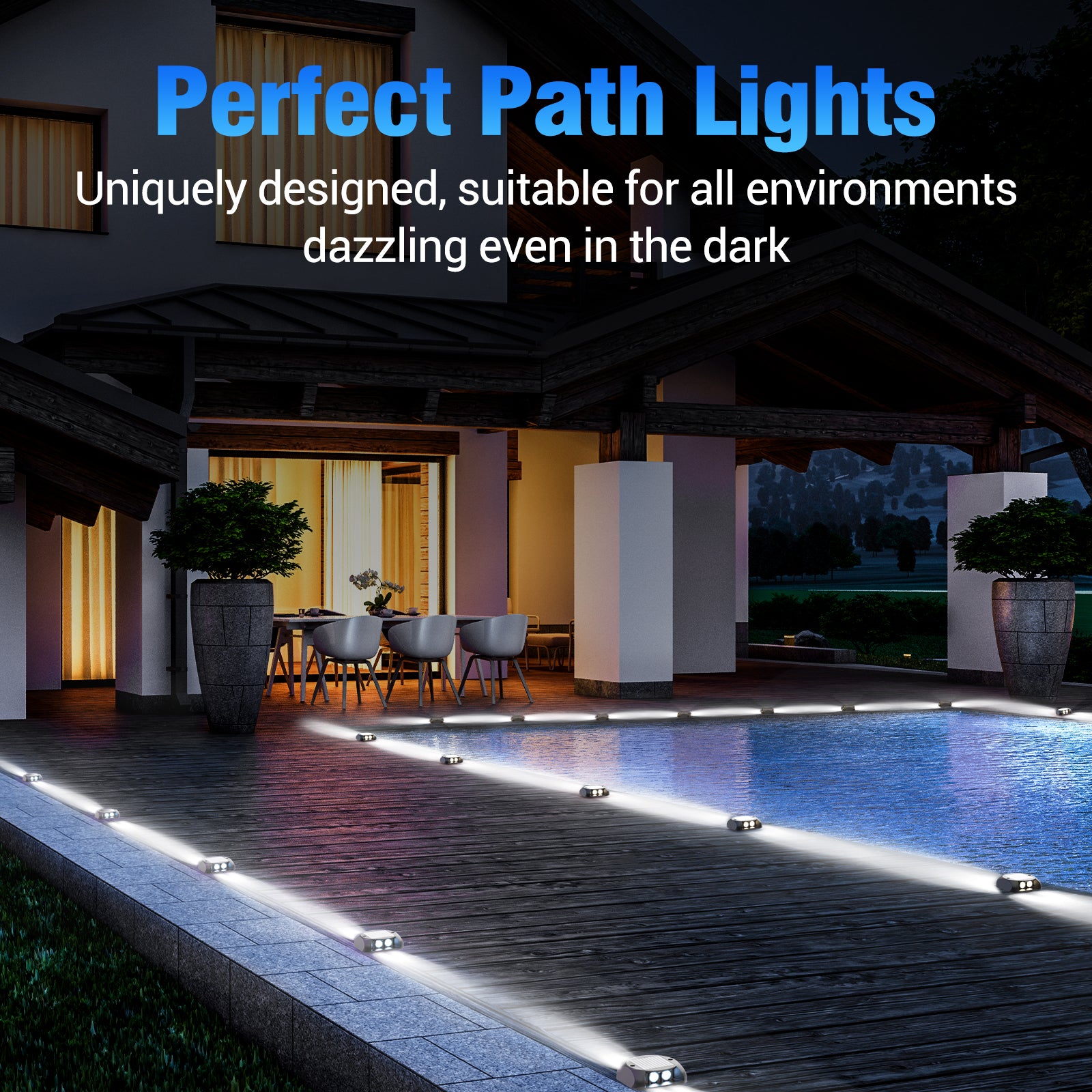Quntis Solar Deck Lights Outdoor. Two-Way LED Cool White Ground Lights. IP65 Waterproof Dusk to Dawn Lighting for Pathway. Step. Driveway and Garden - Image 6