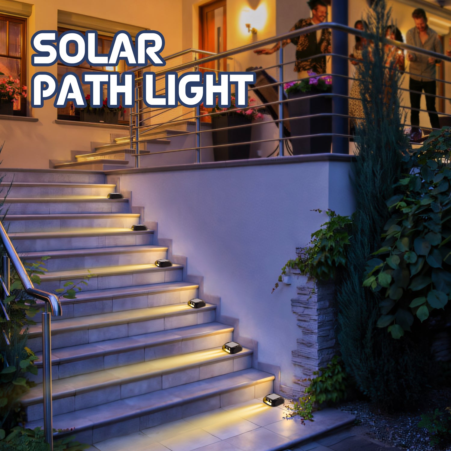 Quntis Solar Deck Lights. IP65 Waterproof Warm White Dusk to Dawn Outdoor Ground Lights for Deck. Step & Pathway - Image 3