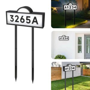 Quntis Solar Address Sign. High Visibility LED House Numbers with 3 Color Modes. IP65 Waterproof Lighting for Yard and Garden