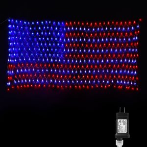 Quntis 4th of July American Flag Lights. 2026 World Cup Soccer Fans Decor. Waterproof LED Patriotic Net Lights for Independence Day Garden Yard Celebrations