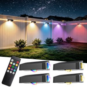 IP44 Waterproof Solar Wall Washer Lights with Remote. RGBCW Color Changing Solar Fence Lights. Outdoor Decorative Lighting for Garden