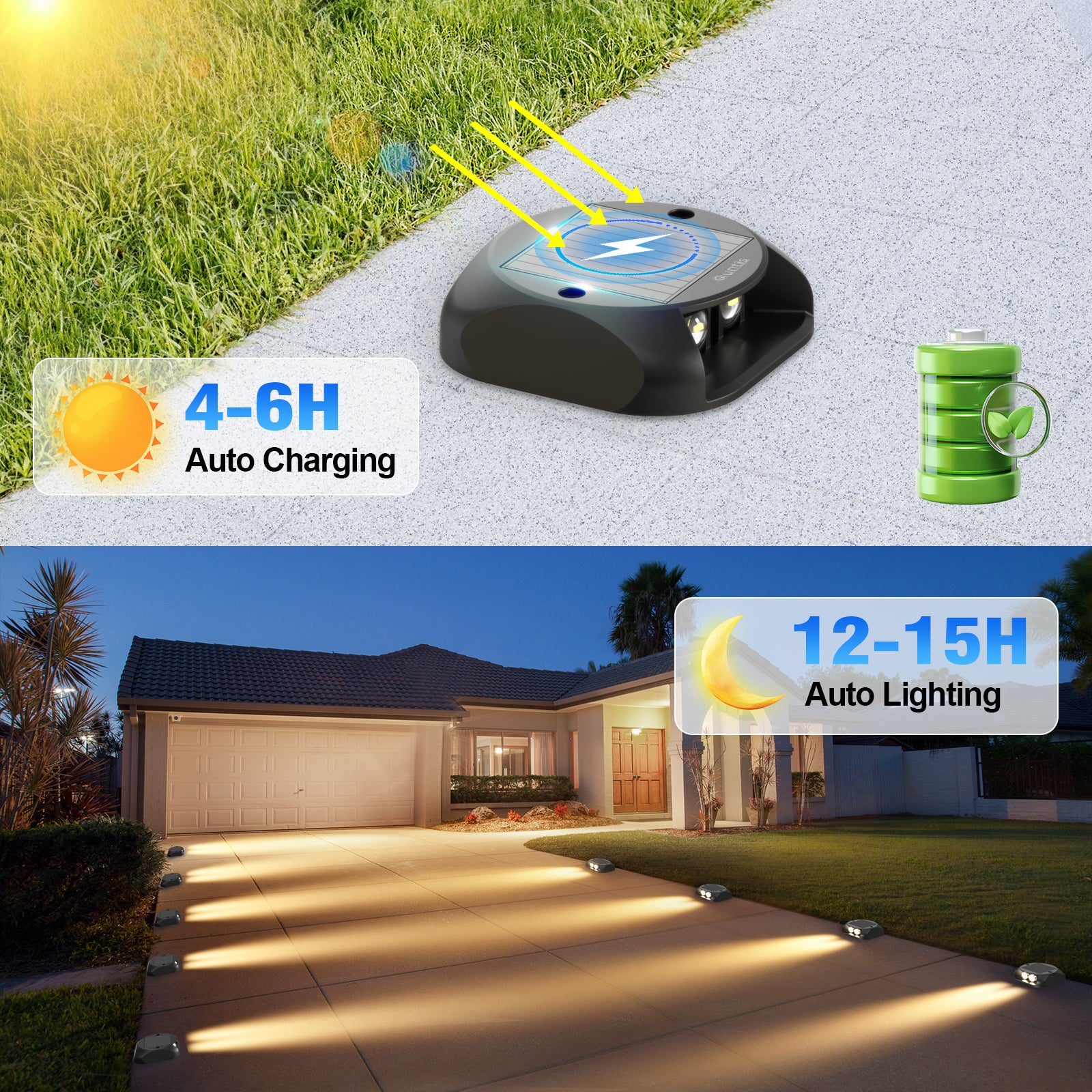 Quntis Solar Deck Lights. IP65 Waterproof Warm White Dusk to Dawn Outdoor Ground Lights for Deck. Step & Pathway - Image 8