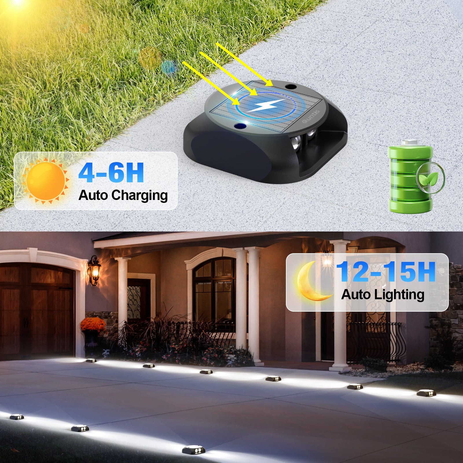 Quntis Solar Deck Lights Outdoor. Two-Way LED Cool White Ground Lights. IP65 Waterproof Dusk to Dawn Lighting for Pathway. Step. Driveway and Garden - Image 4