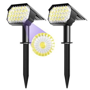 Quntis Cold White Solar Spotlights. 2 in 1 Adjustable Landscape Lighting. IP65 Waterproof LED Wall and Ground Lights for Garden