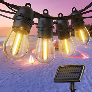 Quntis 52FT Outdoor String Lights. USB-C Powered Shatterproof S14 LED Bulbs. 15+1 Waterproof Patio Lighting for Garden