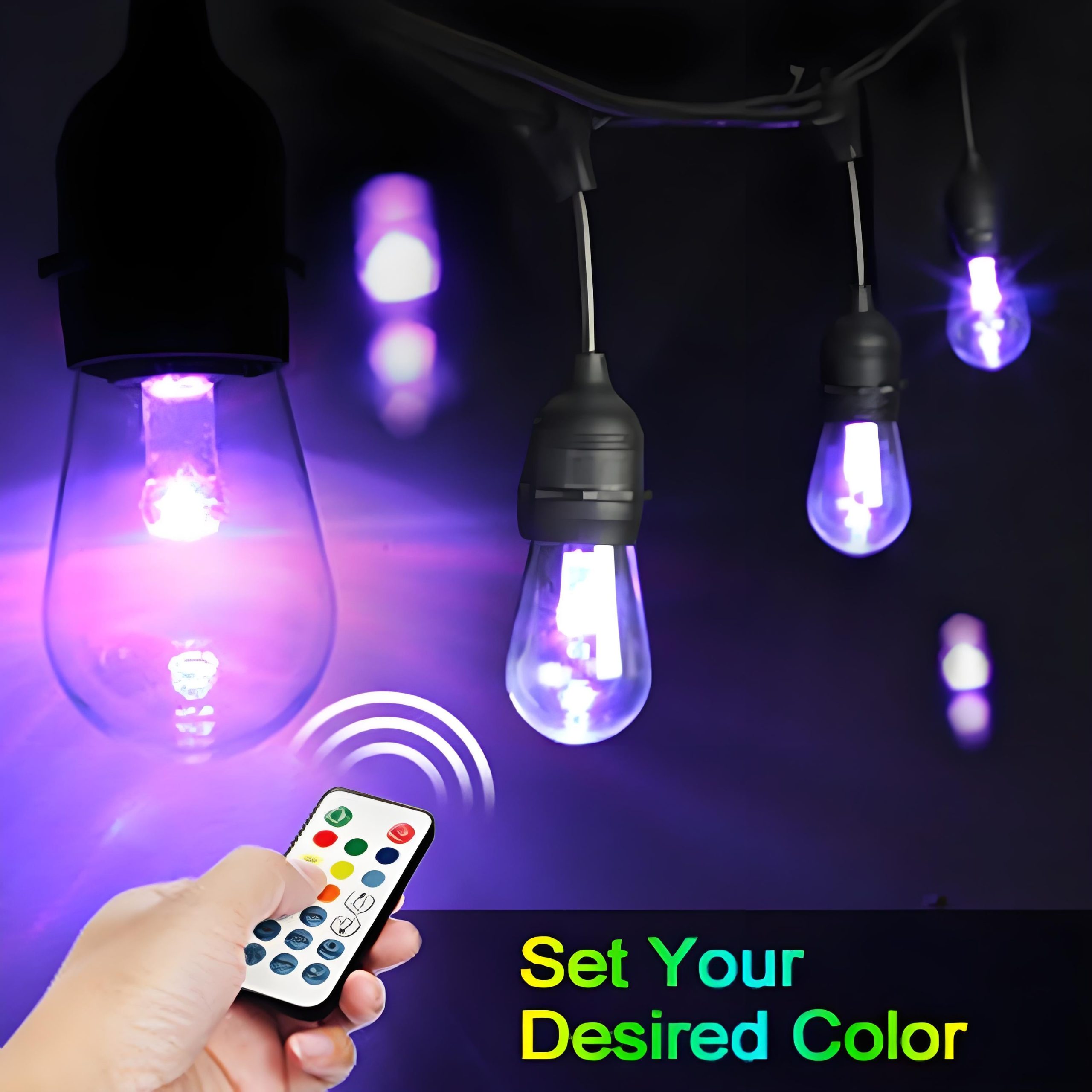 S14 Solar Powered Chasing String Lights RGB Color Changing Bulbs with Remote & 8 Lighting Modes. Waterproof Outdoor Patio Lights for Garden & Christmas Decor - Image 3