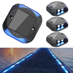 Quntis Solar Deck Lights Outdoor. Two-Way LED Blue Light Ground Lights. IP65 Waterproof Dusk to Dawn Lighting for Pathway. Step. Driveway and Garden