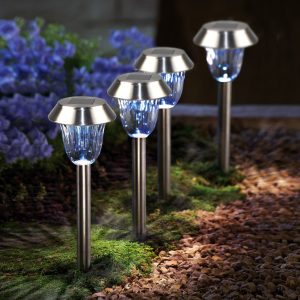 Quntis Warm White and RGB Solar Ground Lights. Stainless Steel IP65 Waterproof Lighting for Outdoor Garden and Lawn