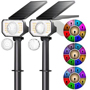 Quntis RGB Color Changing Solar Spotlights. 25 Lighting Modes IP65 Waterproof LED Landscape Lights for Garden and Holiday