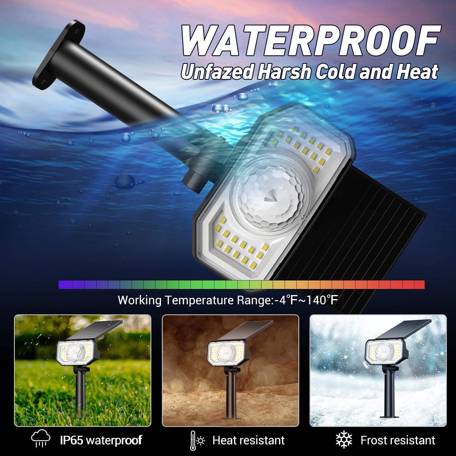Quntis Super Bright Solar Spotlights. 26+1 LED 3 Warm Lighting Modes. 2 in 1 Adjustable Landscape Lights for Garden and Yard - Image 5