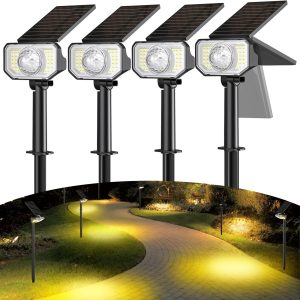 Quntis Super Bright Solar Spotlights. 26+1 LED 3 Warm Lighting Modes. 2 in 1 Adjustable Landscape Lights for Garden and Yard