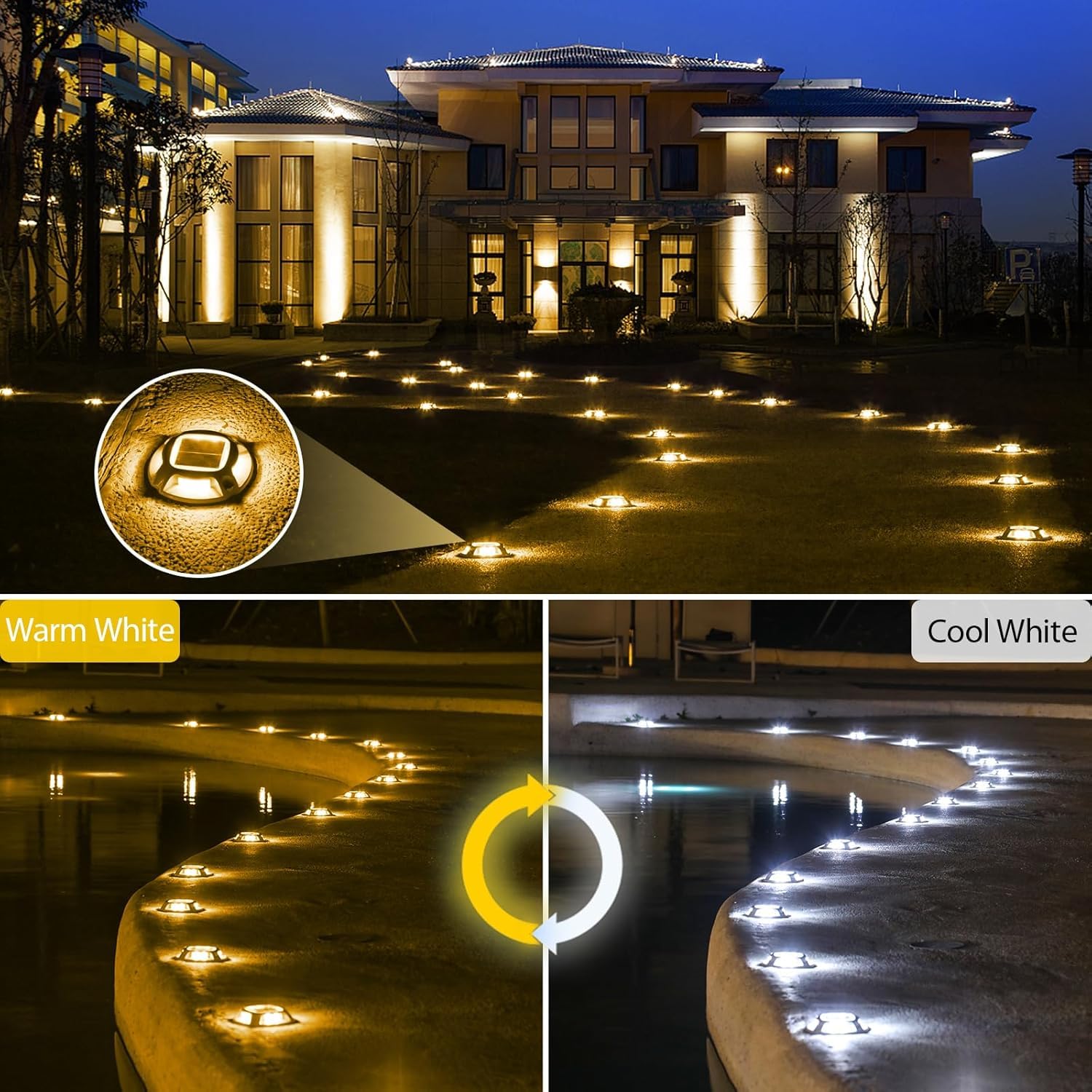 Quntis Solar Deck Lights. IP68 Waterproof Outdoor Ground Lights. 2 Colors Warm White and Cool White. Pressure Resistant Solar Powered Lights for Driveway. Step and Pathway - Image 6