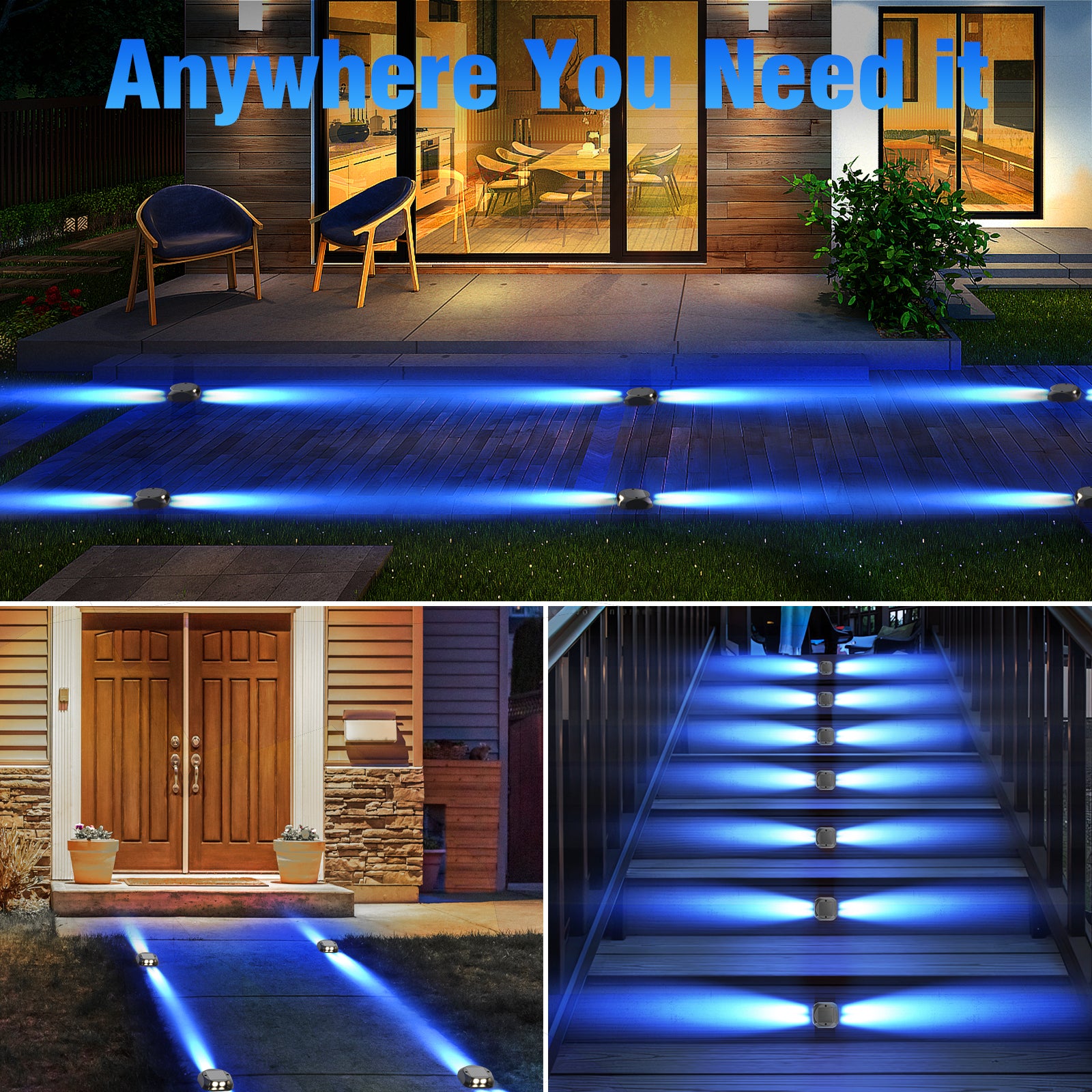 Quntis Solar Deck Lights Outdoor. Two-Way LED Blue Light Ground Lights. IP65 Waterproof Dusk to Dawn Lighting for Pathway. Step. Driveway and Garden - Image 7