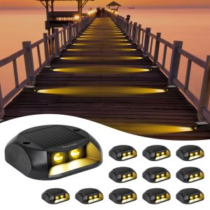 Quntis Solar Deck Lights. IP65 Waterproof Warm White Dusk to Dawn Outdoor Ground Lights for Deck. Step & Pathway