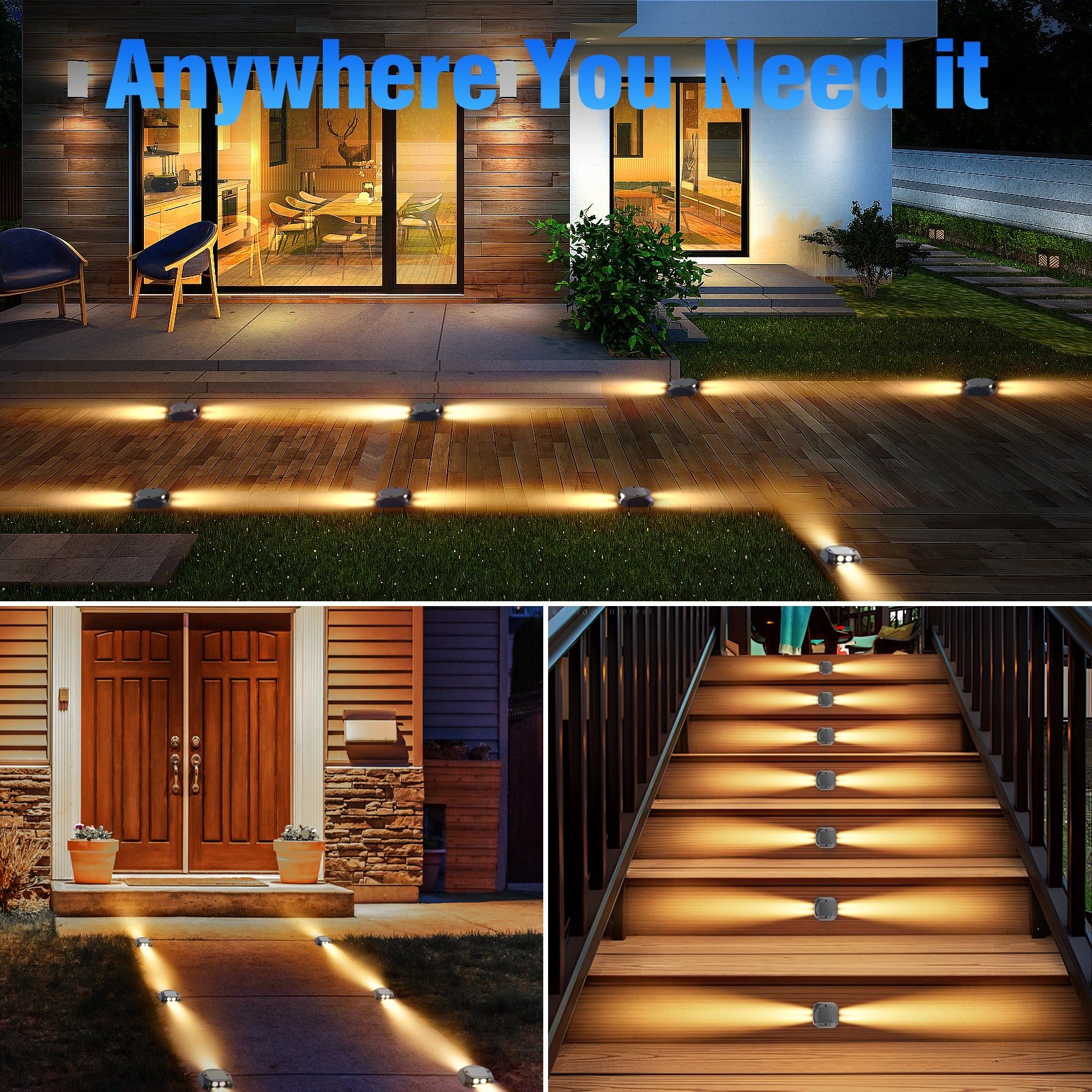 Quntis Solar Deck Lights Outdoor. Two-Way LED Warm White Ground Lights. IP65 Waterproof Dusk to Dawn Lighting for Pathway. Step. Driveway and Garden - Image 7