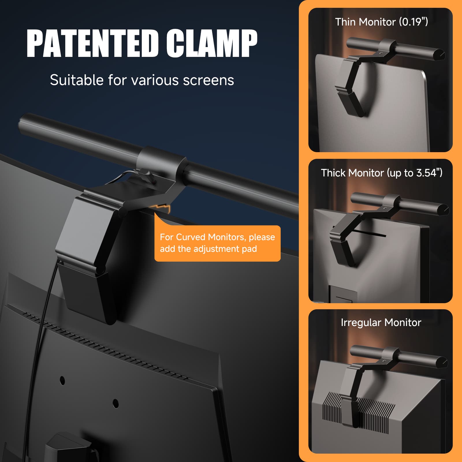 Quntis Eye-Care LED ScreenBar with Wireless Remote Control & Camera Base. Auto-Dimmable Computer Monitor Light for 21-27 Flat/Curved Monitors. Flicker-Free USB Desk Lamp for Remote Office - Image 3