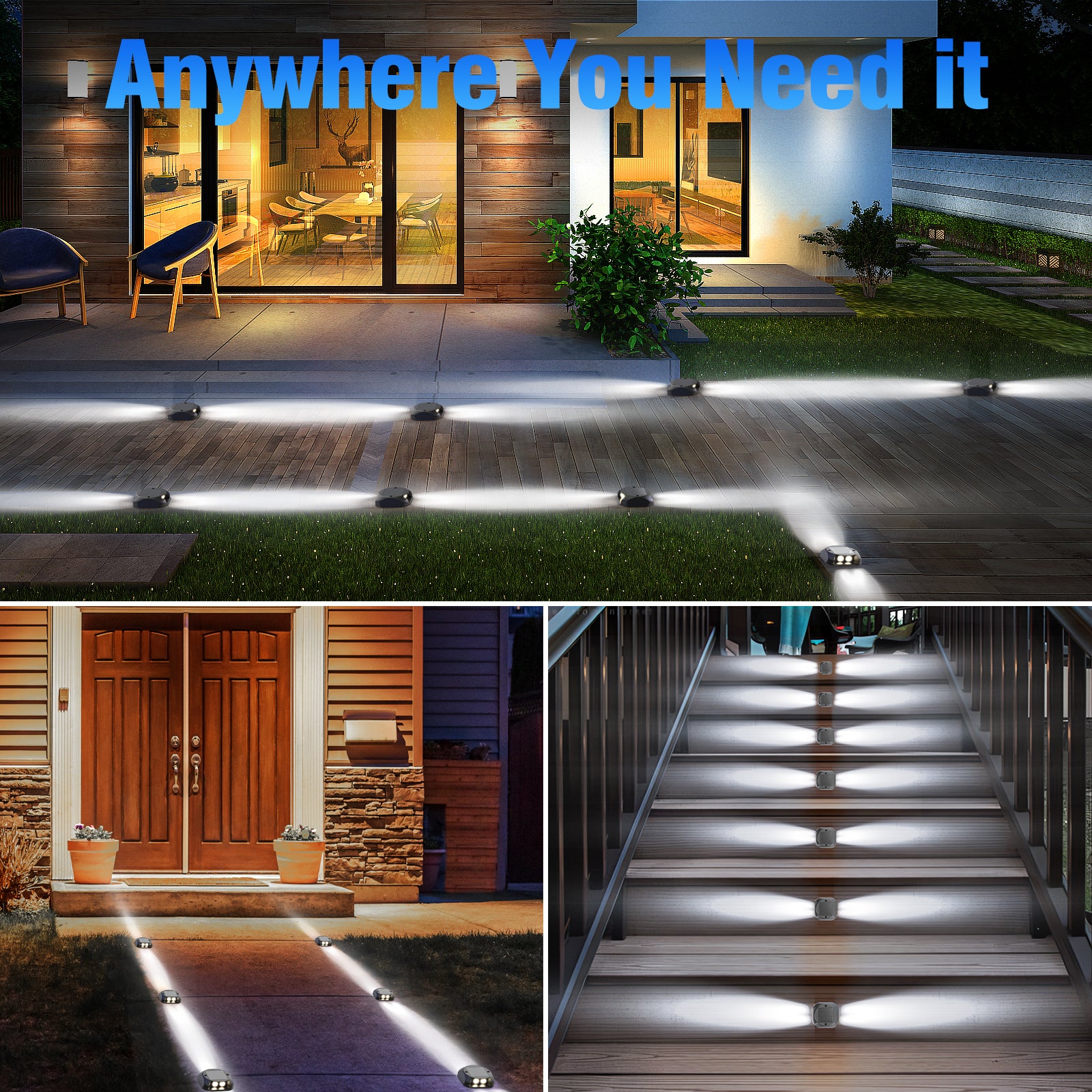 Quntis Solar Deck Lights Outdoor. Two-Way LED Cool White Ground Lights. IP65 Waterproof Dusk to Dawn Lighting for Pathway. Step. Driveway and Garden - Image 7