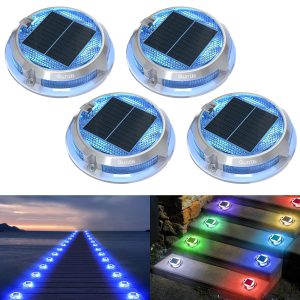 Quntis RGB Solar Deck Lights. IP68 Waterproof Flat Ground Lights for Driveway & Step - 11 Modes with Front Button for Easy Color Switch Without Removal (4-12Pack)