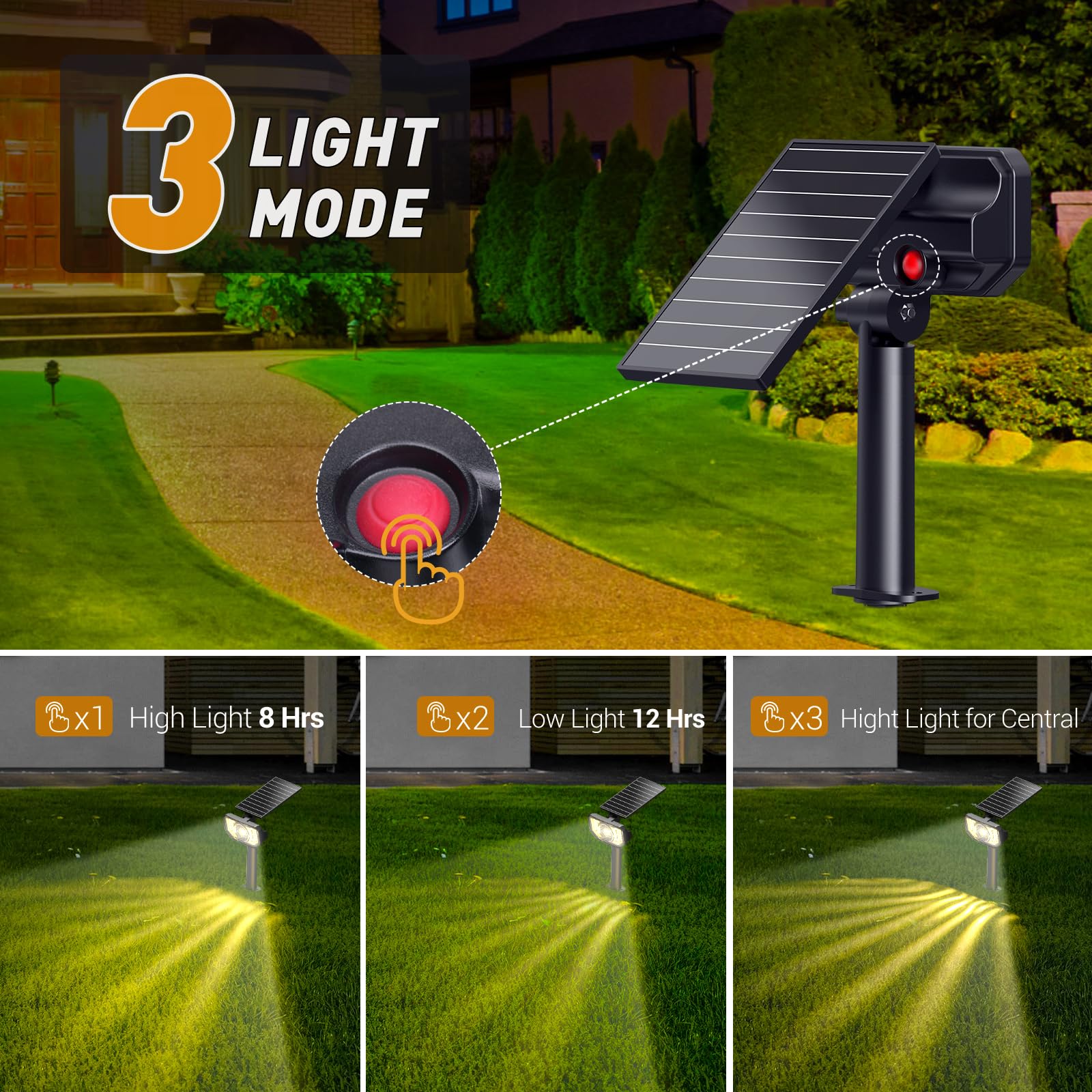 Quntis Super Bright Solar Spotlights. 26+1 LED 3 Warm Lighting Modes. 2 in 1 Adjustable Landscape Lights for Garden and Yard - Image 4