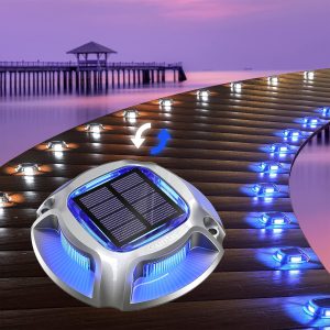 Quntis IP68 Waterproof Solar Deck Lights. Aluminum Alloy Driveway Lights for Yard Pathway. Stairs. Dock (Warm White/Blue. 4/8/12-Pack)