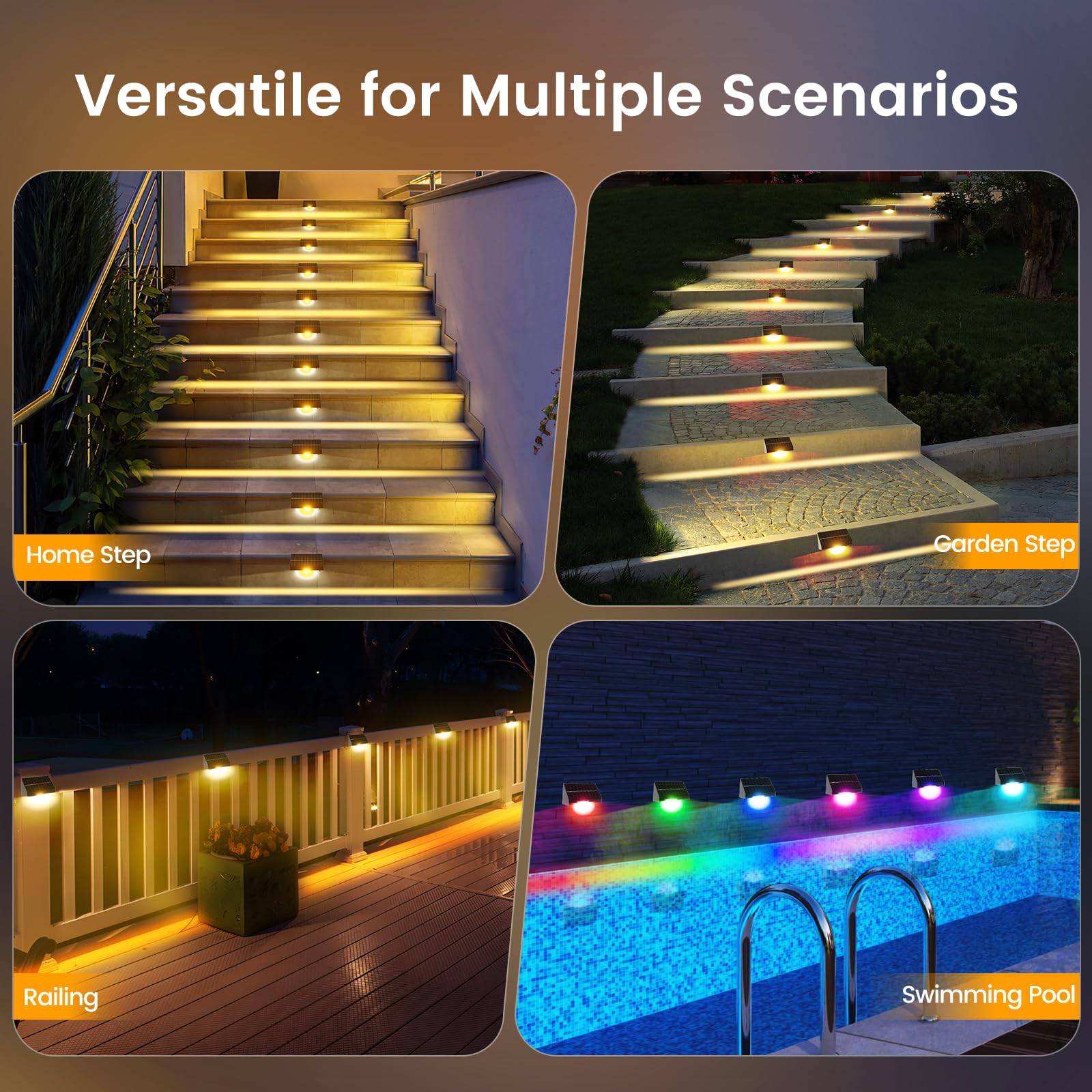 Quntis RGBWW Solar Step Lights. 10 Color Mode IP65 Waterproof Professional Lighting for Outdoor Stairs and Steps - Image 6