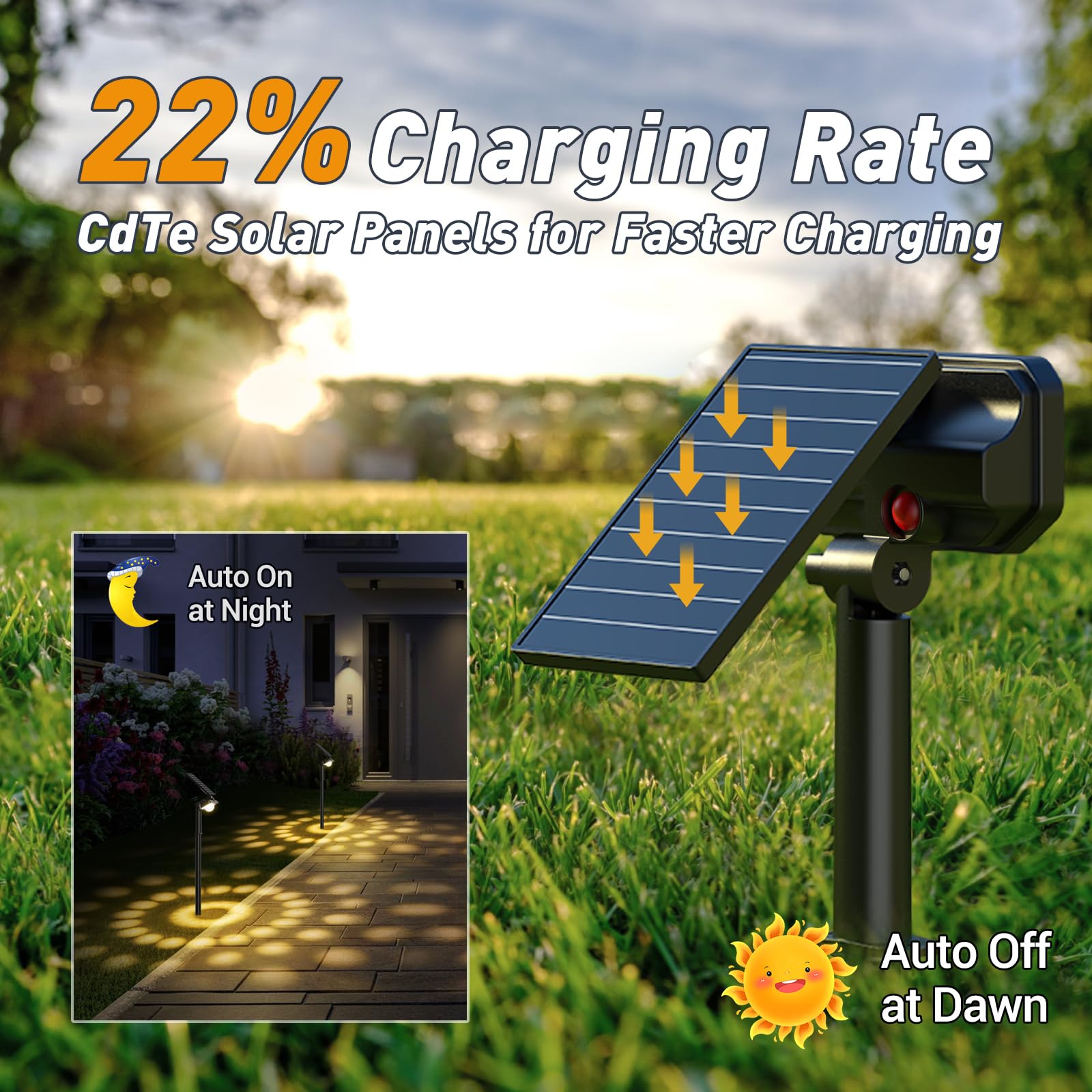 Quntis Super Bright Solar Spotlights. 26+1 LED 3 Warm Lighting Modes. 2 in 1 Adjustable Landscape Lights for Garden and Yard - Image 7