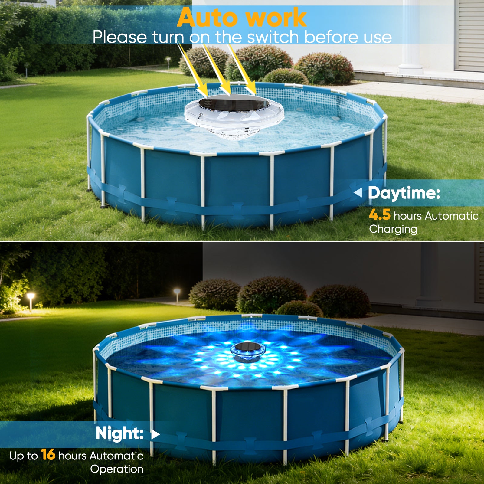Quntis 6 Solar Floating Pool Lights. IP68 Waterproof RGB Changing Screen Lamps with Remote - Image 8