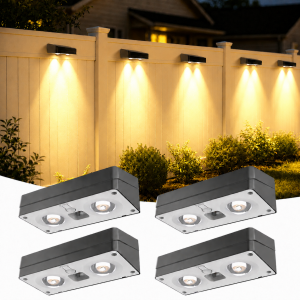 Quntis Solar Fence Lights IP44 Waterproof. 12 RGBCW Color Changing Modes with Memory. Outdoor Decorative Lighting for Garden Deck Patio