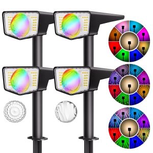 Quntis RGB Color Changing Solar Spotlights. Decorative IP65 Waterproof Landscape Lighting for Garden and Yard