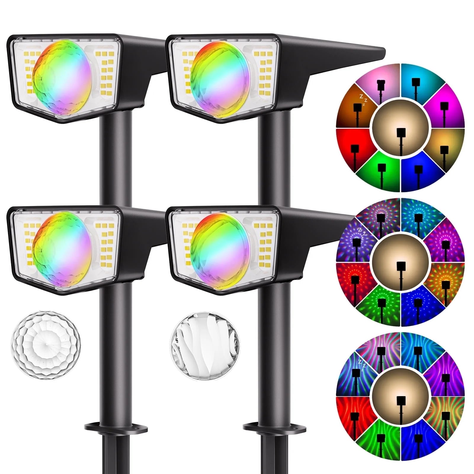 Quntis RGB Color Changing Solar Spotlights. Decorative IP65 Waterproof Landscape Lighting for Garden and Yard