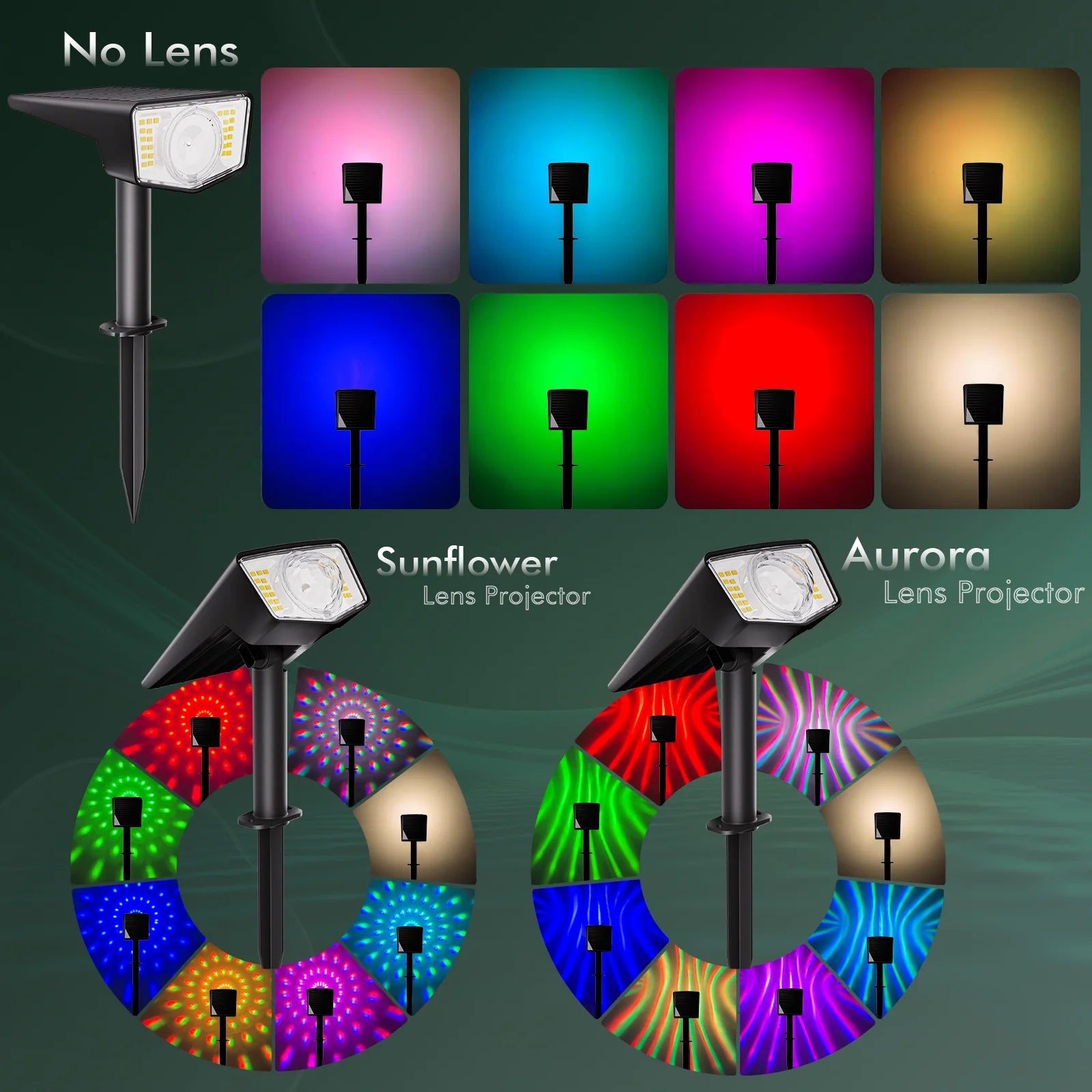 Quntis RGB Color Changing Solar Spotlights. Decorative IP65 Waterproof Landscape Lighting for Garden and Yard - Image 5