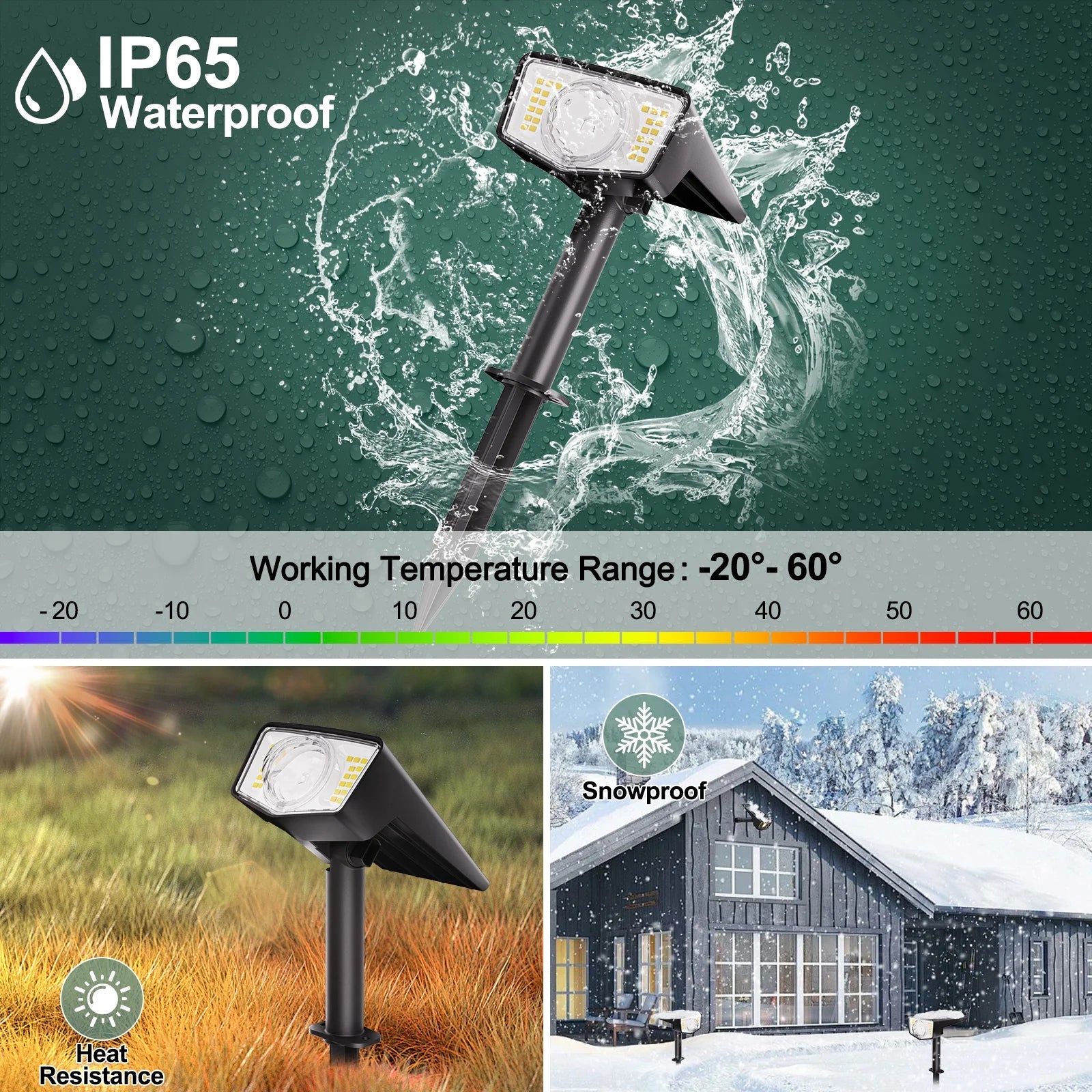 Quntis RGB Color Changing Solar Spotlights. Decorative IP65 Waterproof Landscape Lighting for Garden and Yard - Image 7