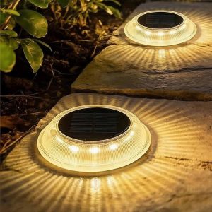 3-Color Solar Ground Lights: IP67 Waterproof Transparent In-Ground Pathway Light with 2-Ton Crush Resistance and Dusk-to-Dawn Auto Sensor for Garden. Driveway. Lawn. and Step