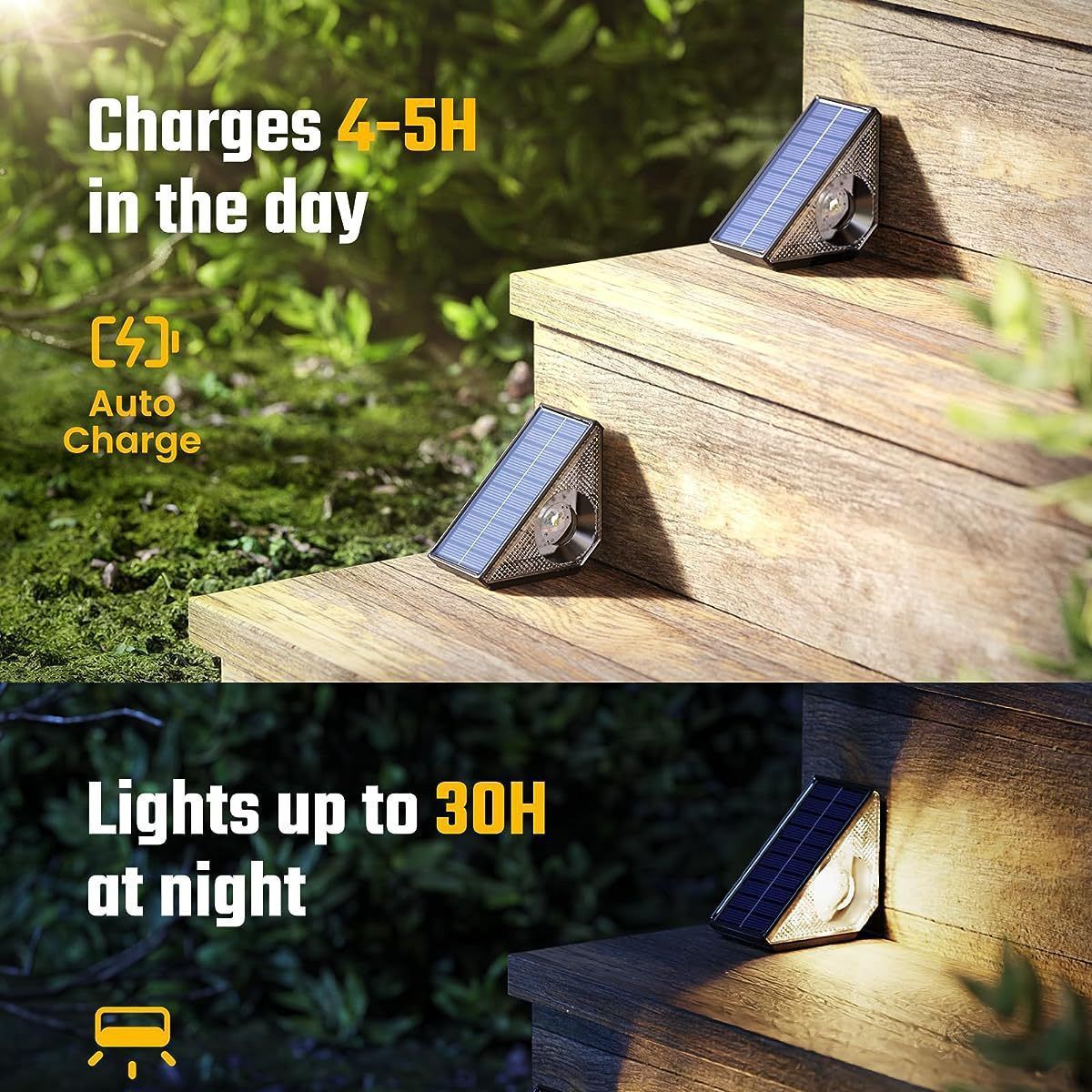Quntis RGBWW Solar Step Lights. Warm White and 7 Colors. IP65 Waterproof Triangle Solar Lighting for Outdoor Stairs - Image 2