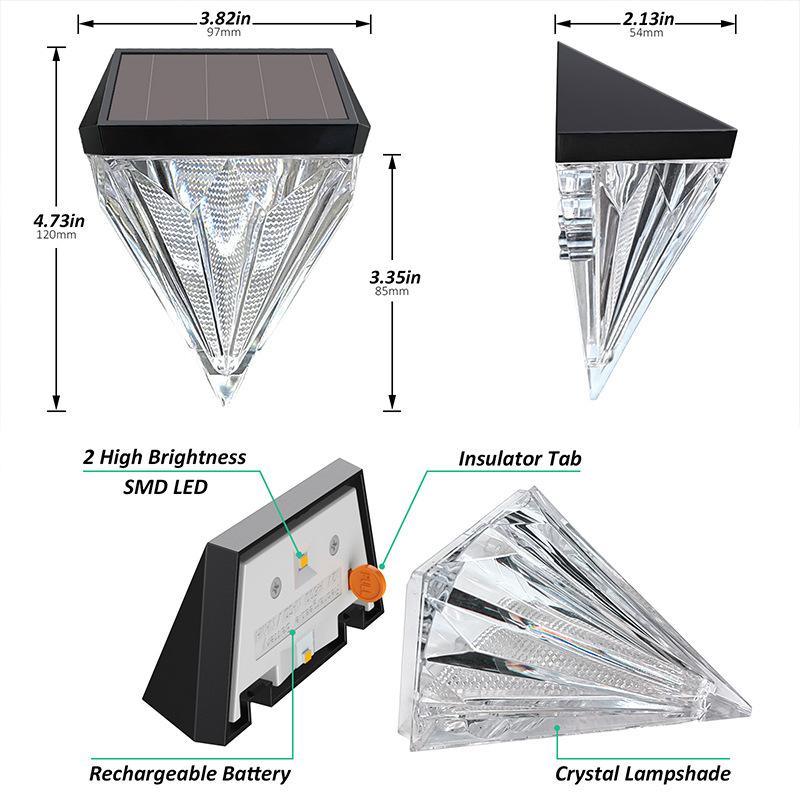 Quntis Diamond Solar Fence Lights. Decorative Warm White IP65 Waterproof Lighting for Outdoor Fence and Wall - Image 3