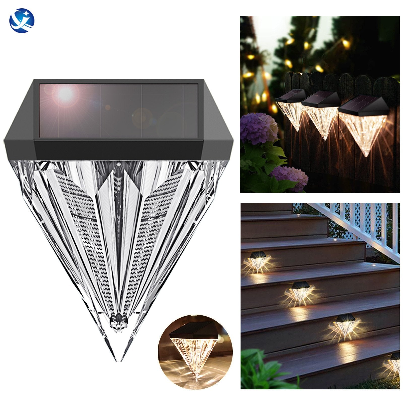 Quntis Diamond Solar Fence Lights. Decorative Warm White IP65 Waterproof Lighting for Outdoor Fence and Wall - Image 2