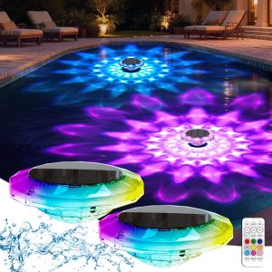 Quntis 6 Solar Floating Pool Lights. IP68 Waterproof RGB Changing Screen Lamps with Remote